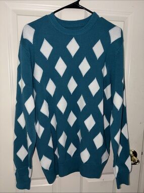 Teal Diamond Pattern Knit Sweater